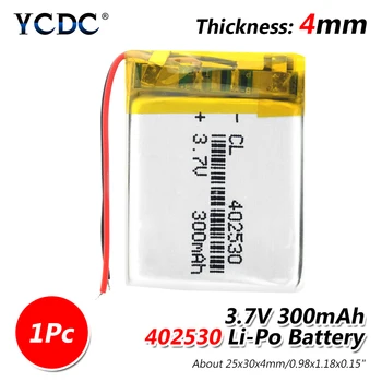 2 KS 3,7 V polymer lithium batéria 402530 300MAH Nabíjateľná Li-ion mikrotužkové Batérie Pre MP3, MP4, GPS Smart Hodinky Bluetooth Myší