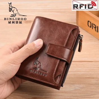 Pánske Peňaženky Anti Theft Originálne Kožené Peňaženky Mužov Vertikálne Krátke Vrecko na Mince Kabelku Držiteľa Karty RFID Peňaženky Muž Vysokej Kvality