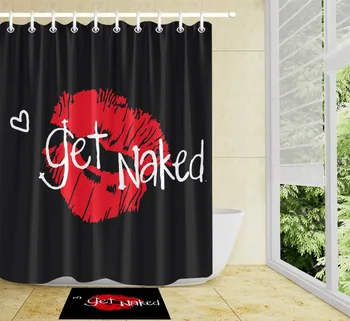 Zábavné, Roztomilé Sexy Červené Pery Rúž značka Black Sprchový Záves sady háčiky Kúpeľňa Opony Nepremokavé Polyesterové Tkaniny Kúpeľňa mat