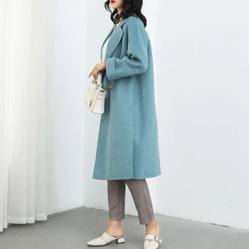 Obojstranné cashmere kabát jar roku 2019 nové vlny kabát pre ženy zimné zvrchníky široký-v strede zúžený modré kabáty