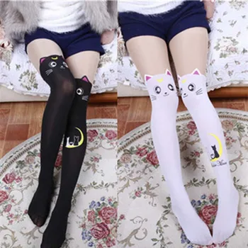 Anime Sailor Moon Cosplay Ponožky Kostým Ženy Luna Mačka Ponožky Pantyhose Hodváb Pančuchové Nohavice Legíny, Pančuchy Čiernej Na Bielu Roztomilý Zdobiť