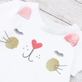 Deti, Dievčatá Oblečenie Sady Letných Nový Štýl Značky Detské Oblečenie Krátky Rukáv Cartoon Cat T-Shirt+Tutu Sukne 2ks detské Obleky