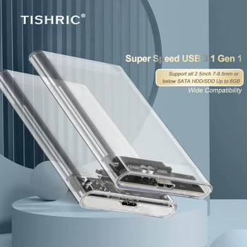 TISHRIC Transparentné HDD Prípade pre pevný disk Box 2.5 HDD Enclosure SATA Na USB 3.0 Typ-C 3.1 Mobilné Externý Pevný Disk Prípade