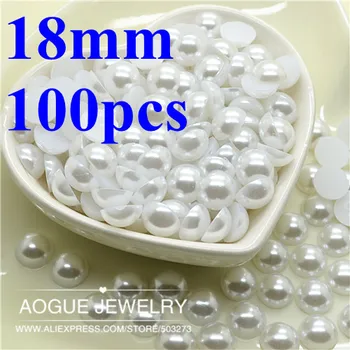 18 mm 100ks živice ploché späť biela kolo pol pearl cabochon pearl|Odev DIY Korálky