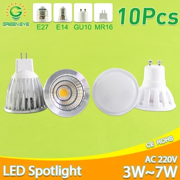 10Pcs LED Žiarovka GU10 MR16 E27 E14 3W LED Žiarovka 5W 6W 7W AC 220V 240V Lampada hliníkové LED Reflektor Energeticky Úsporných Domov Osvetlenie