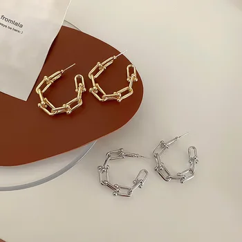 FLASHBUY Nový Dizajn Zlatá Farba Reťazca Náušnice 2020 U Shape Kovové Náušnice pre Ženy Minimalistický Šperky Bijoux