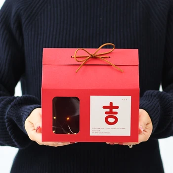 LBSISI Život Červené Biele Papierové Krabice Candy Cookie Papierové Krabice Šťastný Nový Rok Svadobné Vianočný Darček Box Na Party Dekorácie