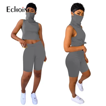 Echoine 2020 Lete Ženy, Dva Kusy Nastaviť Fitness Tepláky Masky Topy+Šortky, Kostýmy, Sexy Noc Joggers Športový Bez Rukávov Oblečenie