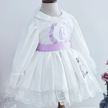 Španielsky baby girl lolita dlhý rukáv princezná šaty sladké roztomilý čipky šitie deti narodeninovej party plesové šaty, šaty