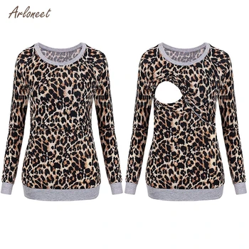 ARLONEET Jeseň Leopard tlač Dlhý Rukáv Topy Na Materskej Tehotné Ležérne Oblečenie Ženy Dámy Voľné Voľné Oblečenie Tričko