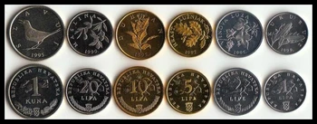 Chorvátsko 6 mincí nastaviť mnoho 1 2 5 10 20 LIPA & 1 KUNA NOVÉ UNC pôvodné skutočné mince sveta Európe collectables