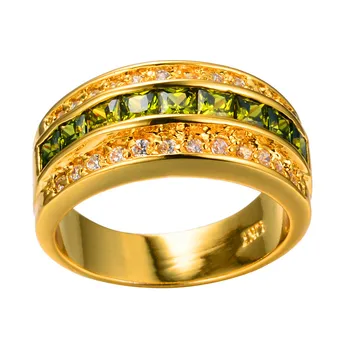 Luxusné Žena Olive Green Crystal Šperky Kúzlo Zlatá Farba Snubné Prstene Pre Ženy Vintage Zirkón Geometrické Veľké Zásnubný Prsteň