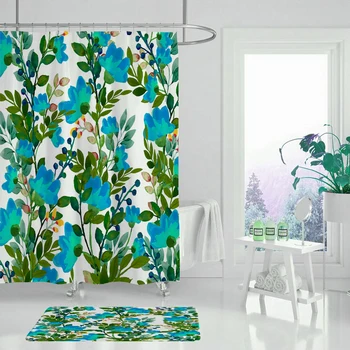 Anti-mold polyester textílie sprchový záves rastlina, kvet tlač kúpeľni sprchový záves s hákom obrazovku domáce dekorácie