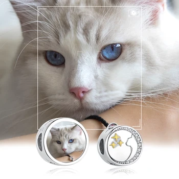 ELESHE Osobné Fotografie Kúzlo na Mieru Pet Mačka 925 Sterling Silver Kúzlo Korálky Fit Originálny Náramok, Náhrdelník DIY Šperky