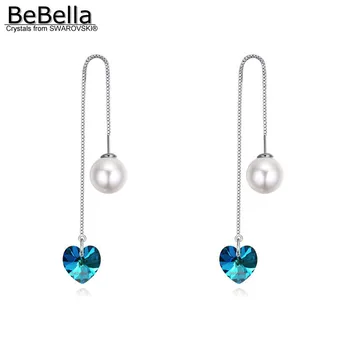 BeBella srdce dlhým reťazcom náušnice s pearl náušnice späť s Kryštálmi od Swarovski šperky pre ženy, dievčatá svadobný dar