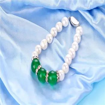 Perlový Náramok Biele silný zelený achát čerstvej vody pearl šperky jednoduchý darček pre priateľku Mama