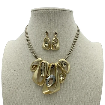 Veľké Krištáľovo Preháňať Retro Šperky Sady Pre Ženy Geometrický Tvar Vintage Náhrdelník Prívesok Náušnice, Sety Svadobných Doplnkov