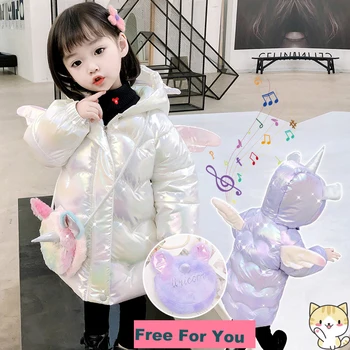Unicorn Dievčenské zimné svetlé tvár od 2 do 9 rokov Dievčatá Oblečenie 2020 Módne vatovaný kabát Dievčenské pribrala bavlna Nové Detské Bundy