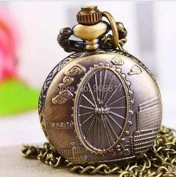 10 ks /veľa Antické bronzové Jedinečný dizajn ruské koleso Vreckové hodinky náhrdelník Prívesok Reťazca Hodiny