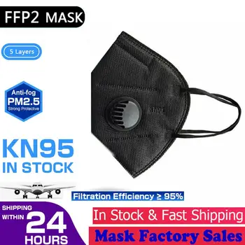 Kn95 ffp2 Čierna Maska Ventil ffp2mask CE fpp2 Dospelých mascarillas ffp2reutilizable mascherina ffpp2 kn95 masky ffp Ochranné 100ks