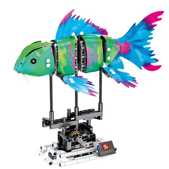 NOVÉ Technic série 4 Ks DIY Techniku, Morský Živočích Koi Fish Model Stavebné Bloky Garáž Deti, Vzdelávacie Hračky Tehál Darček