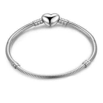 Veľký výpredaj Ručné Pan Náramky pre Ženy Pôvodné 925 Sterling Silver Srdce Hada Reťazca Náramok Náramok DIY Šperky Nosenie Korálky