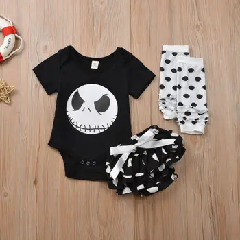 Nové Batoľa, Dieťa Dievča Halloween T-shirt Topy Romper Sukne, Ponožky, 3KS Oblečenia Nastaviť
