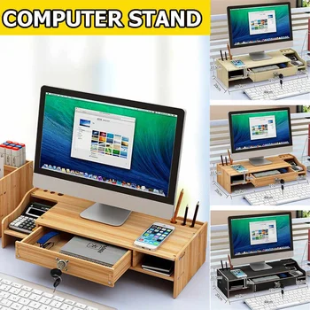 Desk-Držiteľ Pult Drevený Stolný Držiak Počítač, Monitor Stojan Multi-funkčný Notebook Stôl Držiak S Skrinku Počítača Stúpacie