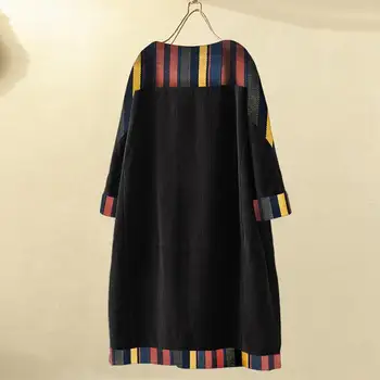 2021 ZANZEA Vintage Dlhý Rukáv Menčestrové Šaty Jar Sundress Príležitostné Voľné Prekladané Patchwork Midi Vestido Plus Veľkosť Dlhé Tričko