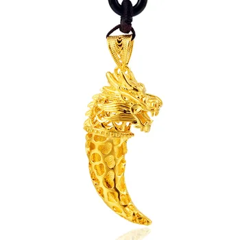 Skutočné 24K Žlté Zlato Vlk je Zub Náhrdelník Prívesok Pre Mužov, Ženy Móda Thai gold Dragon Prívesok Jemné Šperky, Darčeky Nie Fade