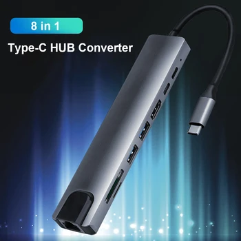 ALLOYSEED USB C HUB Typ C pre Multi USB 3.0 HUB 8 v 1, HDMI Adaptér PD SD/TF Card Reader, RJ45 Adaptér pre Notebook PC