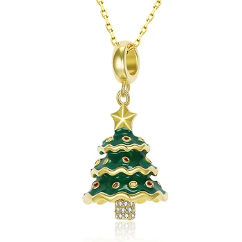 Xiaojing 925 Sterling Silver Gold Vianočný Stromček Prívesok Reťazca Zelená Smalt Náhrdelník pre Ženy Jemné Vianočné Šperky Darček 2020