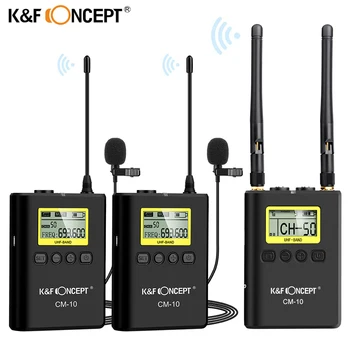 K&F Koncept UHF 100M Bezdrôtový Lavalier Mikrofón 2 Vysielače+1 Duálny prijímač pre Canon, Nikon ZRKADLOVKY Videokamery Video