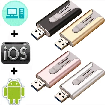 Horúce! OTG USB Flash Disk Pre Apple iPhone, iPad 16GB 32GB 64GB USB Memory Stick 3in1 OTG pre Android PC kl ' úč 128 gb kapacitou 256 GB 3.0