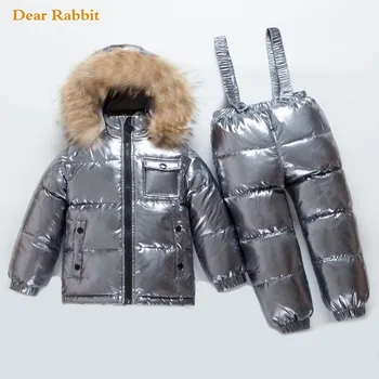 2020 Rusko deti Zimné deti oblečenie sady dievčatá oblečenie pre silvester chlapci vetrovka reálne kožušinové bundy dole kabát snehu nosenie