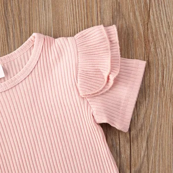 Sladké Deti Baby Girl 18 M-5T Oblečenie Nastaviť Ružová Krátky Rukáv T-Shirt Topy+Kvetinový Podväzkové Sukne 3ks Oblečenia Ležérne Oblečenie