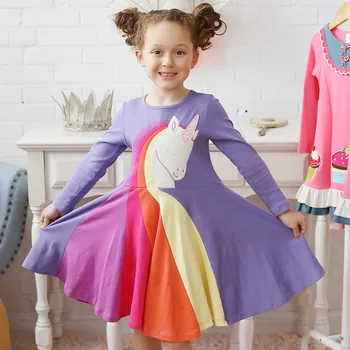 Rainbow Baby Šaty Pre Dievča Oblečenie Tlač Dievčatá Princezná Šaty S Dlhým Rukávom Jeseň Zima Prúžok Farebné Dievčatá Party Šaty