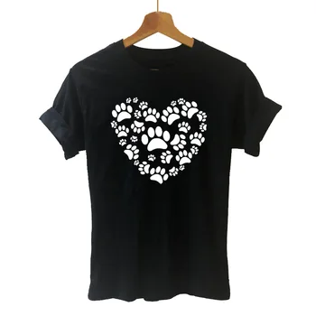Pes, Mačka, Packa Srdce Láska Aniaml Harajuku T Shirt Zábavné Teeshirt Ženy Oblečenie Krátky Rukáv Bavlna Topy Tees DropShipping