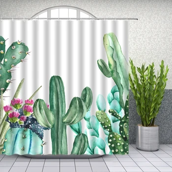 Kaktus Sprchové Závesy Zelené Rastliny, Červený Kvet, Vták Motýľ Cartoon Kúpeľňa Decor Nepremokavé Tkaniny Opony Nastaviť Lacné