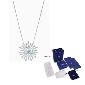 2020 Módne Šperky SWA Nové Slniečko Prívesok Kvet Tvar Petal Blue Nádherné Crystal White Reťazca Dámske Luxusné Šperky Darček