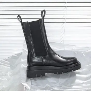 2021 Luxusné Chelsea Boots Ženy Kožené Dámske Topánky Robustný Zimné Topánky, Topánky Na Platforme Pošmyknúť Na Silné Päty Značky Dizajnér