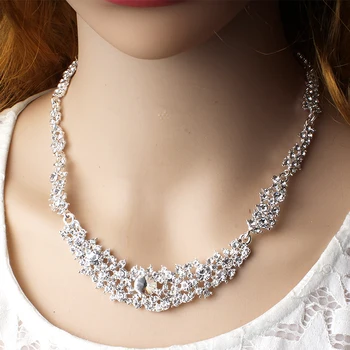 Jiayijiaduo Klasické Svadobné Šperky Crystal Nastaviť Strieborná Farba Náhrdelníky Náušnice dámske Šaty, Spoločenské Šperky Zoznamka
