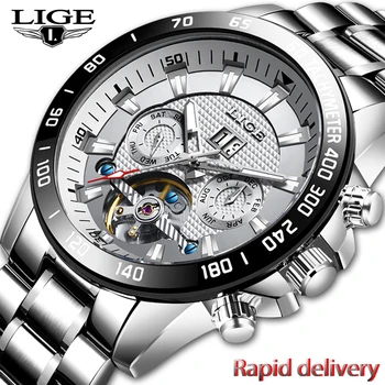 2020 Nové LIGE Mužov Automatické Hodinky Luxusné Mechanické Náramkové hodinky z Nerezovej Ocele Športové Vodotesné Hodinky Mužov Mekaniska klockor