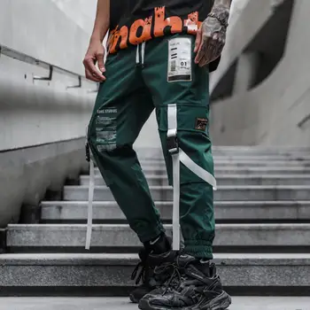 Muži stuhy patchwork cargo nohavice hip hop streetwear joggers muž zelená čierna harajuku punk tepláky bežné nohavice