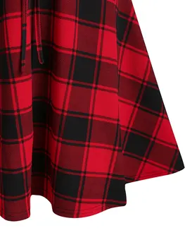 Ženy Červená Kontroly Čipky Retro Šaty Plus Veľkosti 3xl Vintage Šaty Vysoký Pás 60-tych rokov, Rockabilly Swing Šaty Bežné Dámy Vestidos