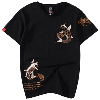 Letné Čínsky štýl Mužov vyšívané Dragon bavlna T-Shirt Hip Hop Streetwear Harajuku Krátke Rukávy black white Tee Topy