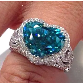 Luxusné Srdce Tvar More, Blue Crystal Zásnubný Prsteň Svadobné Svadobné Kapela Promise Ring, Strieborná Farba Krúžky Vianočný Darček Šperky