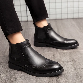 Veľká veľkosť muži móda chelsea boots prírodná koža bullock topánky vyrezávané prízvukom obuvi gentleman členok boot zapatos hombre botas