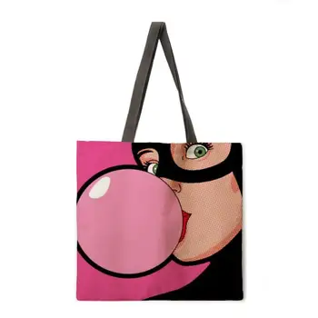 Pop, pop prvok plátenná nákupná taška dámy ramenní taška skladacia nákupná taška pláži tote bag
