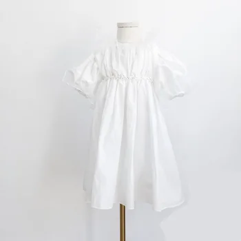 Baby dievčatá belšie šaty jar leto nové sladké volánikmi dlhý rukáv šaty pre deti Lištovanie módne šaty ws459